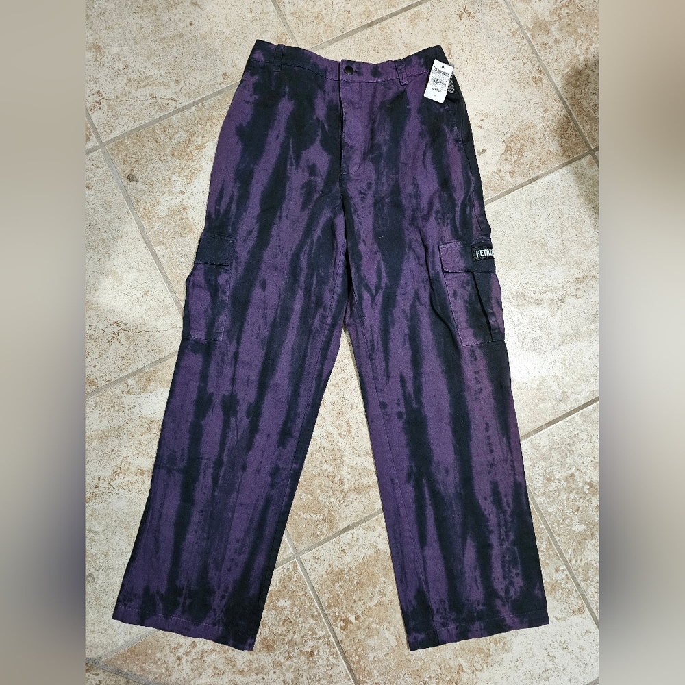 Petals Womens Size 7 Cargo Pants Purple Black Tie Dye Trousers Pristine Y2K Rave - Picture 2 of 6